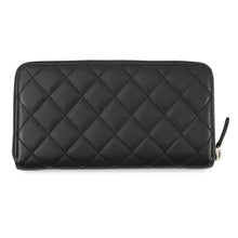 将图像加载到图库查看器中,CHANEL Matelasse Zip Around Long Wallet BlackA50097 Caviar Leather