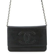 将图像加载到图库查看器中,CHANEL CC Logo Chain Wallet BlackA48654 Caviar Leather