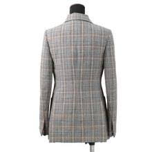 Load image into Gallery viewer, LOUIS VUITTON Leather Trim Check Jacket Size 34 Gray/Black/OrangeRW232W Wool 43% Rayon 23% Cotton23% Linen 8% Nylon 3%