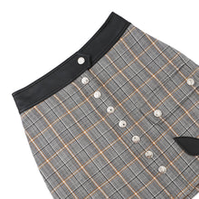 将图像加载到图库查看器中,LOUIS VUITTON Leather Trim Check Skirt Size 36 Gray/Black/OrangeRW232W Wool 43% Rayon 23% Cotton23% Linen 8% Nylon 3% Lamb Leather