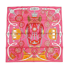 Load image into Gallery viewer, HERMES Carre Stately Wheels Size 90 Rose vif/Rouge/Orange Silk100%