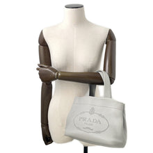 将图像加载到图库查看器中,PRADA Punching logo Tote Bag Gray1BG390 Leather Size Small
