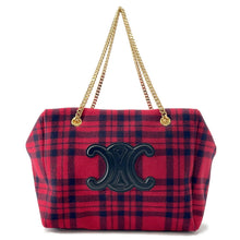 将图像加载到图库查看器中,CELINE ★Triomphe Pliage Check Chain Tote Bag Red/Black197562 Wool Leather Size Large
