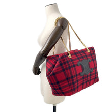 将图像加载到图库查看器中,CELINE Triomphe Pliage Check Chain Tote Bag Red/Black197562 Wool Leather Size Large