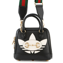 将图像加载到图库查看器中,GUCCI Horsebit 2WAY Handbag Adidas collaboration Black677212 Leather