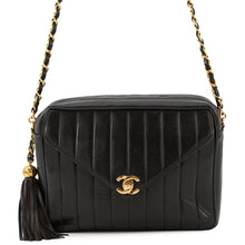 Load image into Gallery viewer, CHANEL Mademoiselle Chain Shoulder Bag with Tassel Bag Charm Black Lambskin