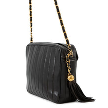 Load image into Gallery viewer, CHANEL Mademoiselle Chain Shoulder Bag with Tassel Bag Charm Black Lambskin