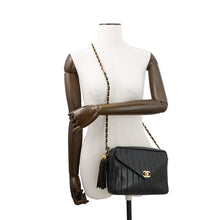 Load image into Gallery viewer, CHANEL Mademoiselle Chain Shoulder Bag with Tassel Bag Charm Black Lambskin