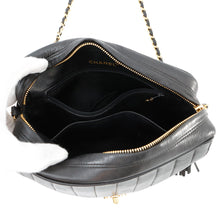 Load image into Gallery viewer, CHANEL Mademoiselle Chain Shoulder Bag with Tassel Bag Charm Black Lambskin