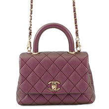 将图像加载到图库查看器中,CHANEL Coco Handle Matelasse Handbag MetalicPurpleAS2215 Caviar Leather Size XXS