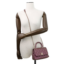 将图像加载到图库查看器中,CHANEL Coco Handle Matelasse Handbag MetalicPurpleAS2215 Caviar Leather Size XXS