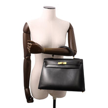 将图像加载到图库查看器中,HERMES Kelly Black Box Calf Leather Size 32