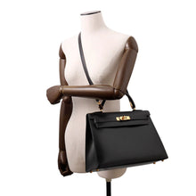将图像加载到图库查看器中,HERMES Kelly Black Box Calf Leather Size 32