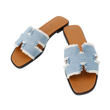 将图像加载到图库查看器中,HERMES Oran Sandals Blue Clair Denim Leather Size 36 1/2