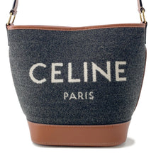 将图像加载到图库查看器中,CELINE CELINE Logo Bucket Shoulder Bag Dark Gray/Brown Felt Leather Size Small