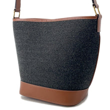 将图像加载到图库查看器中,CELINE CELINE Logo Bucket Shoulder Bag Dark Gray/Brown Felt Leather Size Small