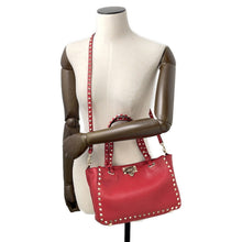 将图像加载到图库查看器中,Valentino Garavani Rock Studded 2-way Shoulder Bag RedNW2B0037VSF Leather