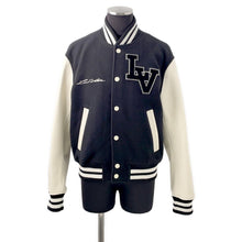 Load image into Gallery viewer, LOUIS VUITTON Signature Varsity Blouson Size 50 Black/White Calf Leather Wool Faux Pearl