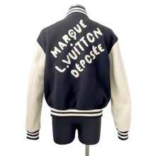 Load image into Gallery viewer, LOUIS VUITTON Signature Varsity Blouson Size 50 Black/White Calf Leather Wool Faux Pearl