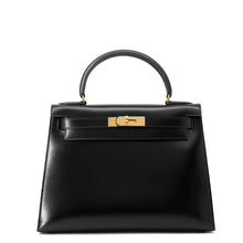 将图像加载到图库查看器中,HERMES Kelly Sellier Black Box Calf Leather Size 28