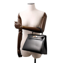 将图像加载到图库查看器中,HERMES Kelly Sellier Black Box Calf Leather Size 28