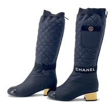将图像加载到图库查看器中,CHANEL CC Logo long boots BlackG38428 Patent Leather Nylon Size 39C