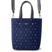 Load image into Gallery viewer, JIMMY CHOO Lenny North South 2-Way Bag Navy Denim Leather Size S-M
