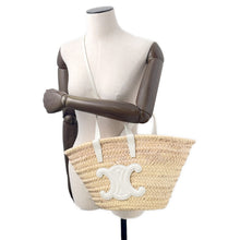 将图像加载到图库查看器中,CELINE Teen Triomphe Classic Panier Basket Bag Natural/White194002CGG.25FO Raffia Leather