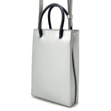将图像加载到图库查看器中,BALENCIAGA shopping phone holder bag Silver/Black593826 Leather Size Mini