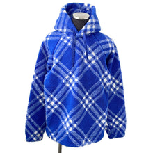 将图像加载到图库查看器中,BURBERRY Check Pattern Boa Pullover Hoodie Size M Blue/White8077523 Acryl40% Wool 36% Polyester24%