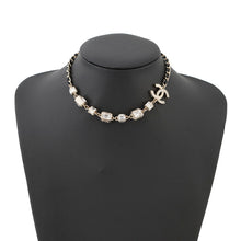 Load image into Gallery viewer, CHANEL CC Logo Necklace Gold Plated Rhinestone