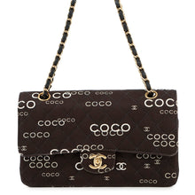 Load image into Gallery viewer, CHANEL Matelasse Double Flap Chain Shoulder COCO Print BlackA01112 Canvas Size 25
