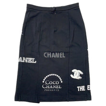 将图像加载到图库查看器中,CHANEL Logo Print Knitted Fabric Skirt Size 36 BlackP70693 Cotton100% Sequins