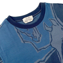 Load image into Gallery viewer, HERMES Dance of Horses Light Horse Print Pique Short Sleeve T-Shirt Size M Navy Cotton100%