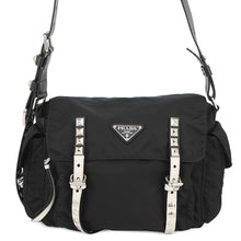 将图像加载到图库查看器中,PRADA Studded Shoulder Bag Black/White1BD118 Nylon Leather