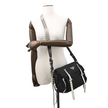 将图像加载到图库查看器中,PRADA Studded Shoulder Bag Black/White1BD118 Nylon Leather