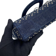 Load image into Gallery viewer, Dior Eyelet Detail Ladies D-JOY 2-Way Bag Navy Denim Size Medium
