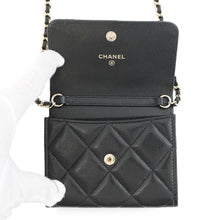 将图像加载到图库查看器中,CHANEL CC Logo Matelasse Chain Wallet Black Caviar Leather/Faux Pearl