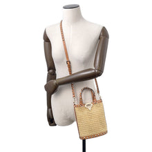 将图像加载到图库查看器中,Valentino Garavani Rock Studded 2-Way Bucket Handbag Beige/Brown4W2P0W31MZI Raffia Leather