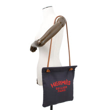 Load image into Gallery viewer, HERMES Sack Aline Blue Indigo/Gold Toile Chevrons Barenia Leather Size MM