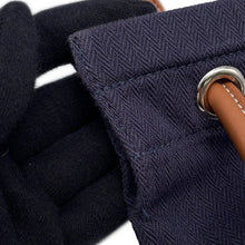 将图像加载到图库查看器中,HERMES Sack Aline Blue Indigo/Gold Toile Chevrons Barenia Leather Size MM