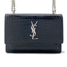 将图像加载到图库查看器中,SAINT LAURENT PARIS Sunset Chain wallet Black452157 Croco embossed leather