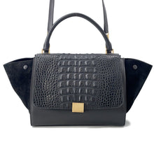 将图像加载到图库查看器中,CELINE Trapeze Black Crocodile Embossed Leather Leather Suede