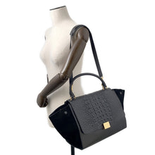 Load image into Gallery viewer, CELINE Trapeze Black Crocodile Embossed Leather Leather Suede