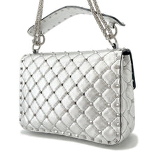 Load image into Gallery viewer, Valentino Garavani Rock Studded Spike 2-Way Shoulder Bag SilverRW2B0122NPL Leather
