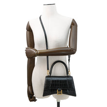 将图像加载到图库查看器中,BALENCIAGA Hourglass 2wayBag Black593546 Croco embossed leather Size Small