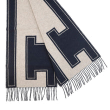Load image into Gallery viewer, HERMES Scarf Craie de H Blue・Marine / Beige・Cine Cashmere100%