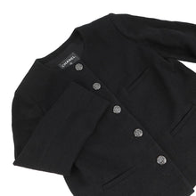 将图像加载到图库查看器中,CHANEL Camellia No-Collar Jacket Size Chronomat 44 BlackP52753 Wool 76% Nylon13% Silk11%