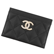 将图像加载到图库查看器中,CHANEL CC Logo Half Rhinestone Card Case Black Caviar Leather