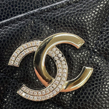 将图像加载到图库查看器中,CHANEL CC Logo Half Rhinestone Card Case Black Caviar Leather